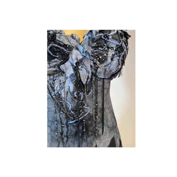 JOVANI $320- SILK, Beaded/Sequin, Spaghetti-strapped, Rough-edged Top - Picture 7 of 10